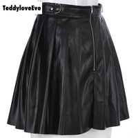 Sexy Black Goth Grunge Punk Summer Zipper Rivet Pleated PU Skirt Metal Ring Hallow Out E-Girl Kawaii Korean Japanese Harajuku Streetwear - Thumbnail 7