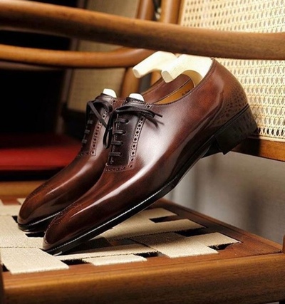 Classic Brown Leather Oxfords Brogue Shoes,Handmade Limited Edition Shoes For Men