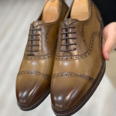 Gentlemen limited edition two tone oxfords cap toe leather lace up wedding shoes - Thumbnail 5
