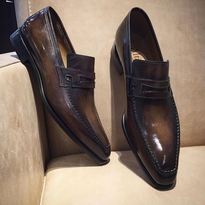 Classic coffee look penny loafer slips on men's shoes