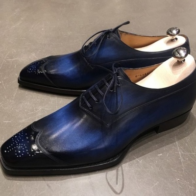 Handmade two tone wingtip brogue leather lace up shoes - Thumbnail 4