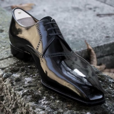 Men's oxfords black leather lace up office shoes - Thumbnail 4