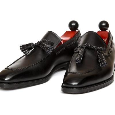 Handmade best black tassels loafer leather men's stylish shoes