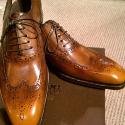 Men's tan brown original leather shoes,brogue christmas shoes - Thumbnail 2