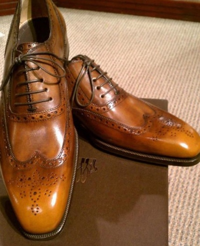 Men's Tan Brown Original Leather Shoes,Brogue Christmas Shoes