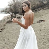 Simple A-Line Cowl Neck White Chiffon Boho Beach Wedding Dresses with Split - Thumbnail 1