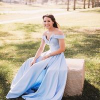 Elegant A-Line Off the Shoulder Sky Blue Long Prom Evening Dresses - Thumbnail 1