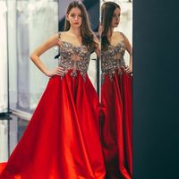 New Arrival Red Satin Beaded Long Prom Dresses 2021 - Thumbnail 2