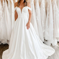 Fashion Ball Gown Off the Shoulder Satin Wedding Dresses for Bridal - Thumbnail 1