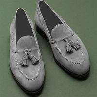  New Classic Dark Grey Tassels Loafer Leather Men's Stylish Christmas Shoes - Thumbnail 1