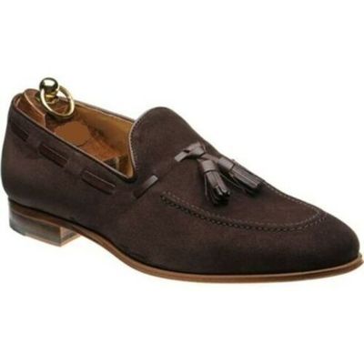 Christmas sale handmade men brown suede slip on shoes with tassels, men casual loafer shoes - Thumbnail 4