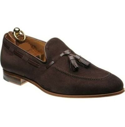 Christmas Sale Handmade Men Brown Suede Slip on Shoes with Tassels, Men Casual Loafer Shoes