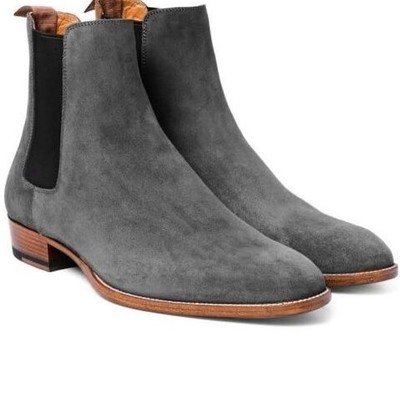 Hot sale handmade mens casual gray chelsea boots, men suede leather ankle boot, men boots