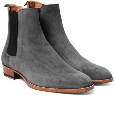Hot Sale Handmade Mens casual Gray Chelsea boots, Men suede leather ankle boot, Men boots