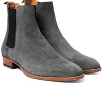 Hot Sale Handmade Mens casual Gray Chelsea boots, Men suede leather ankle boot, Men boots - Thumbnail 1