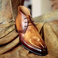 Hand Stitch Men Shaded Tan Chukka Ankle Boots, Men Formal Dress Boots - Thumbnail 1