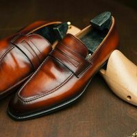 Latest Handmade men brown shaded dress shoes, formal slip ons shoes men, moccasin shoes - Thumbnail 1