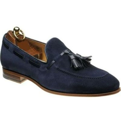 Handmade Blue Suede Slip on Shoes with Tassels, Men Casual Loafer Shoes