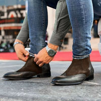 Dark brown Handmade Men's Chelsea Boots, Two tone ankle leather boots, Men boots - Thumbnail 1