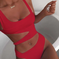 Sexy Solid Color One-Piece Bikini Swimsuit - Thumbnail 1