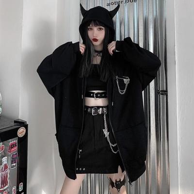Black punk devil ears hoodie - Thumbnail 3