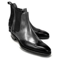 Handmade Men Two tone leather boots, Men designer wing tip leather Chelsea boots - Thumbnail 1
