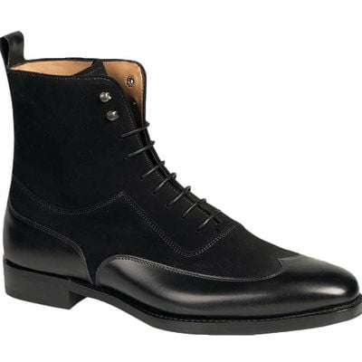 New classic handmade oxfords black wingtip ankle high lace up rangers boot 