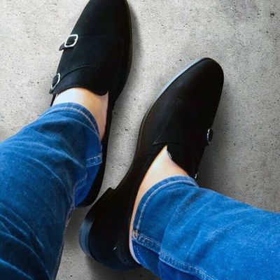 Christmas hot sale men black color double monk shoes, men classic black casual shoes