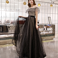 Black tulle long prom dress black evening dress - Thumbnail 2