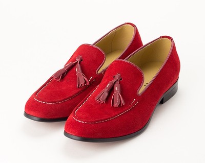 New Red Tassel Loafer Slip On Suede Shoes Rounded Apron Toe Men's