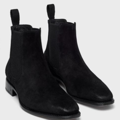 Hot sale black suede hand stitch chelsea boots, men square toe suede ankle boots