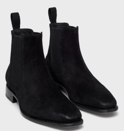Hot Sale Black Suede Hand Stitch Chelsea Boots, Men Square Toe Suede Ankle Boots