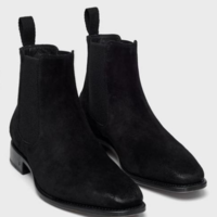 Hot Sale Black Suede Hand Stitch Chelsea Boots, Men Square Toe Suede Ankle Boots - Thumbnail 1