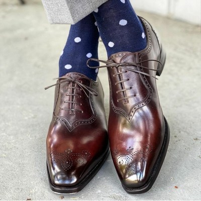 Men's handmade brown leather oxfords shoes, custom made formal dress shoes