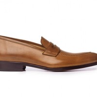 Handmade Brown Penny Rounded Derby Toe Moccasin Loafer Slip On Black Sole Leather Shoes - Thumbnail 2