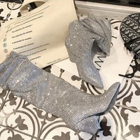 Beautiful Crystal Rhinestones Pointed Toe Over the Knee Boots - Thumbnail 4
