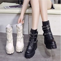 Fashion Rivet Platform Boots - Thumbnail 1