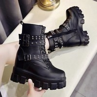 Fashion Rivet Platform Boots - Thumbnail 4