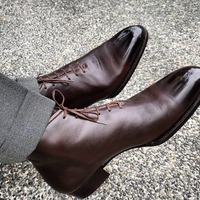 New Handmade Cowhide Leather Dark Brown Cap toe Chukka Boots for men - Thumbnail 1