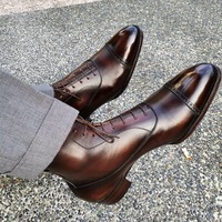Handmade Men Wingtip Cap Toe Boots Brown Leather Boot, men ankle shoes - Thumbnail 4