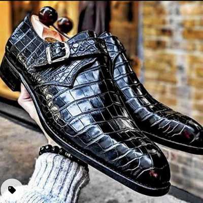 Mens handmade black leather monk strap dress shoes custom made premium quality