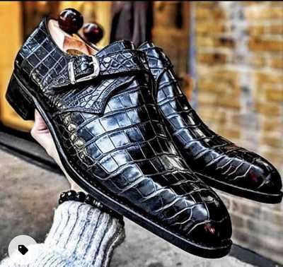 Mens Handmade Black Leather Monk Strap Dress Shoes Custom Made Premium Quality