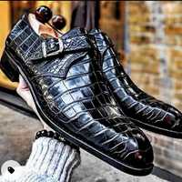 Mens Handmade Black Leather Monk Strap Dress Shoes Custom Made Premium Quality - Thumbnail 1