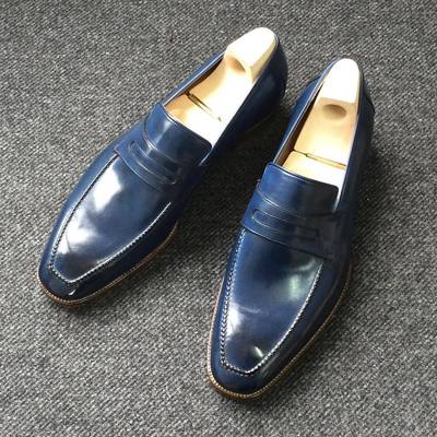 Hot sale blue moccasin penny loafer handmade slip on genuine leather rounded apron toe christmas shoes - Thumbnail 3