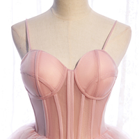 Pink tulle long prom dress pink evening dress - Thumbnail 1