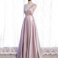 Pink satin long prom dress pink evening dress - Thumbnail 2