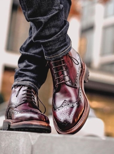 Handmade Burgundy Leather Wingtip Lace Up Military Boot For Gentlemen