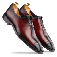 Decent Men's Burgundy Color Leather Lace Up Shoes, Men's Dress Brogue Handmade Shoes - Thumbnail 1