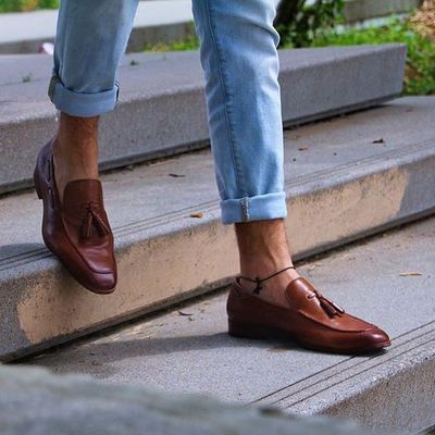 Men handmade cowhide leather loafers, men loafers and slip one's christmas shoes - Thumbnail 4