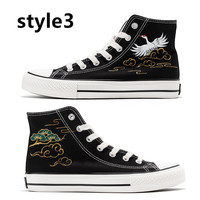 Retro crane waves sunrise casual couple shoes hand-painted shoes - Thumbnail 3